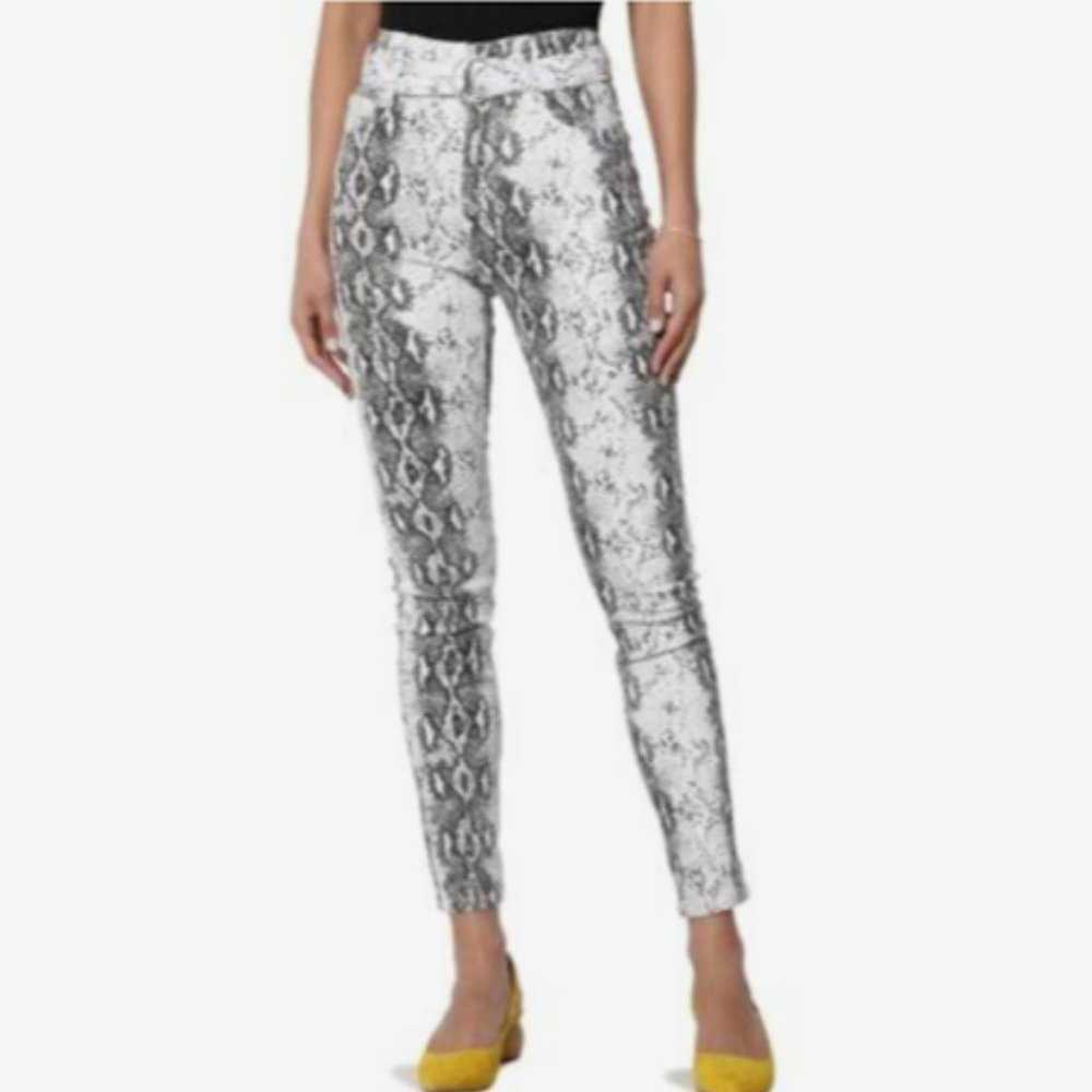 AKIRA‎ Leopard Skinny  Pants Belted Size 1 Juniors Stretch Cotton Spandex White